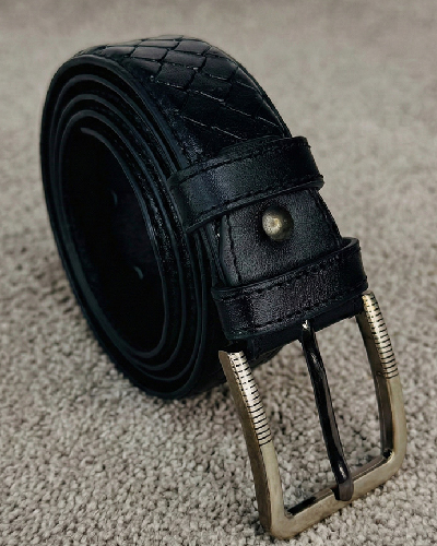 Leather Belt Cross Line Design- Black